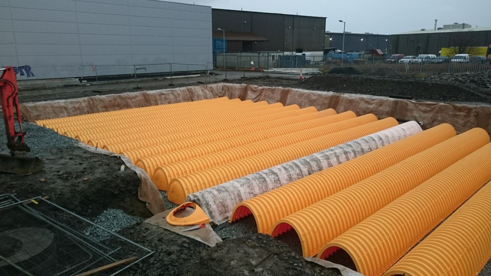 View of the construction of the new 270m&sup3; attenuation tank in order to comply with South Dublin County Council SuDS requirements